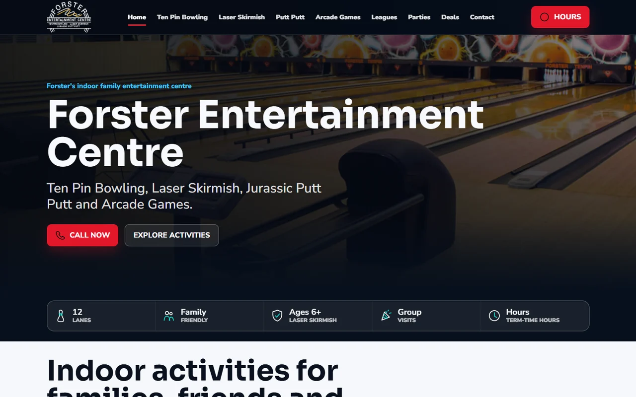 Screenshot of the Forster Entertainment Centre website