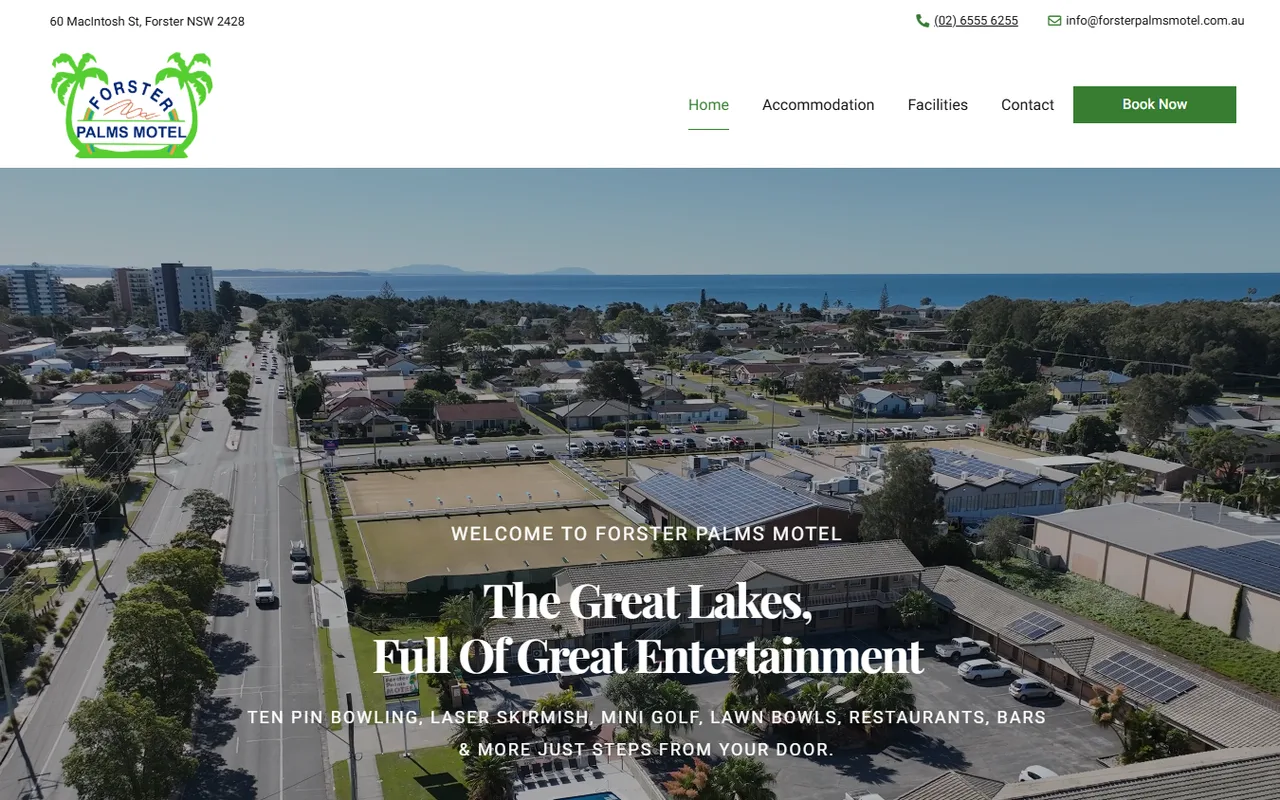 Screenshot of the Forster Palms Motel website