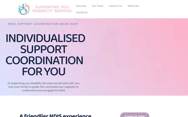 Screenshot of the Supporting You Disability Services website